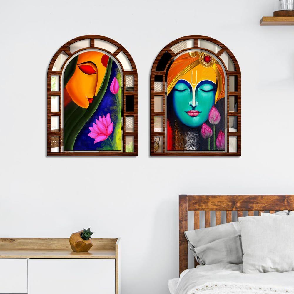Sehaz Artworks RadhaKri Mirror Jharokha Wall Decor for Living Room-40x30 CM Wall Hanging Wall Hangings For Living Room, Home Decoration Items