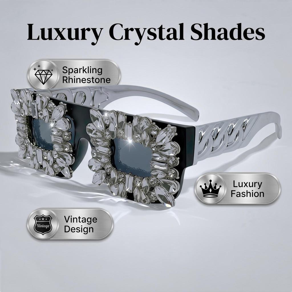 Heavy Industry Diamond-encrusted Square Sunglasses, Retro Luxury Party Dinner Nightclub Exaggerated Stage-styling Sunglasses