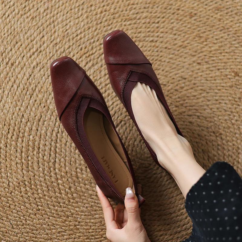 Fashion 2025 Spring Shallow Mouth Square Toe Loafers Shoes for Women Genuine Leather Woman Shoes Fashion Concise Low Heel Women Flats