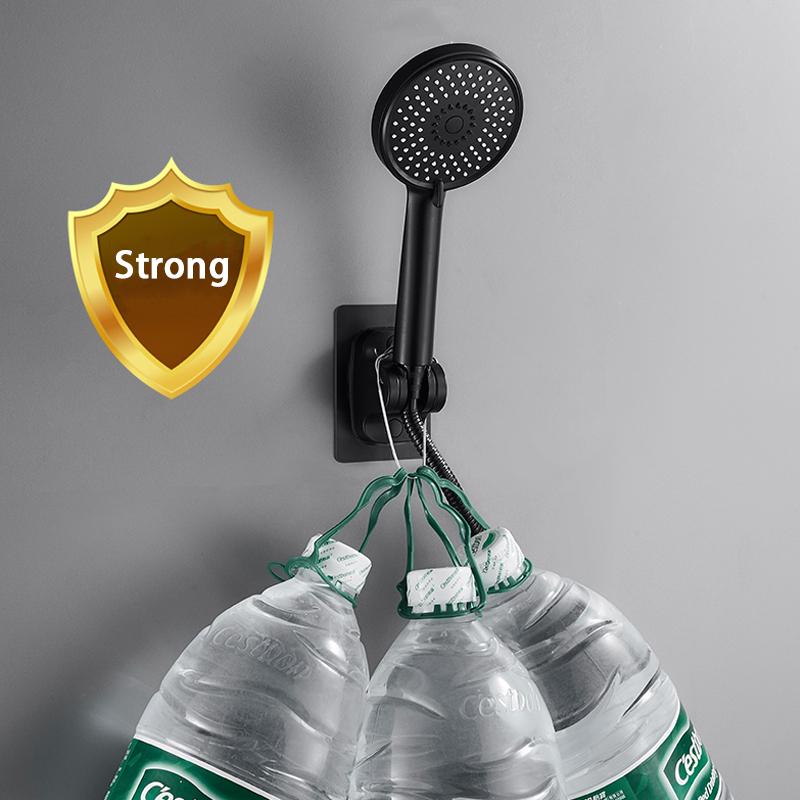 Suction Cup Shower Rack Wall Mount Adjustable Shower Head No Punch Black Bracket Bathroom Accessories