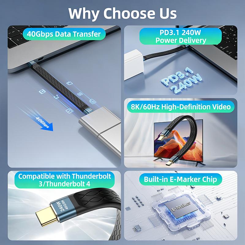 Multifunctional Pd240W Usb 4 40Gbps Fpc Data Cable Type-C Cable Portable Keychain For Phone Tv Laptop Tablet Video Transmission