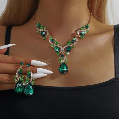 Fashion Women's 2pcs  Rhinestone Crystal Necklace Earrings  Set Bridal Wedding Accessories Party Gift