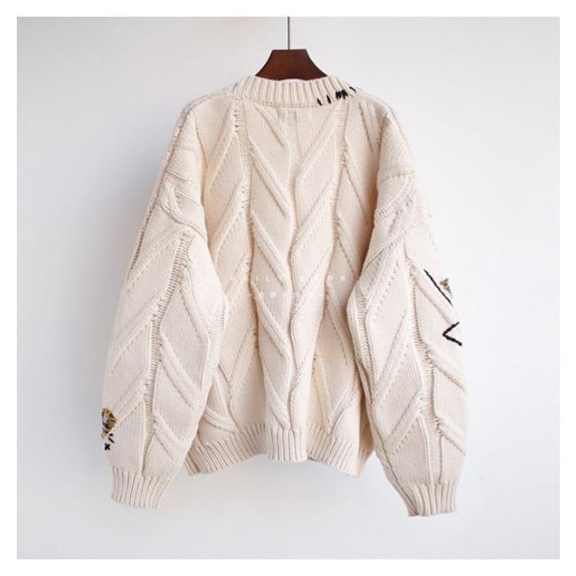 Podzimní a zimní dámský svetr móda líný vítr vyšívaný svetr dopisní design volná pletená bunda cardigan