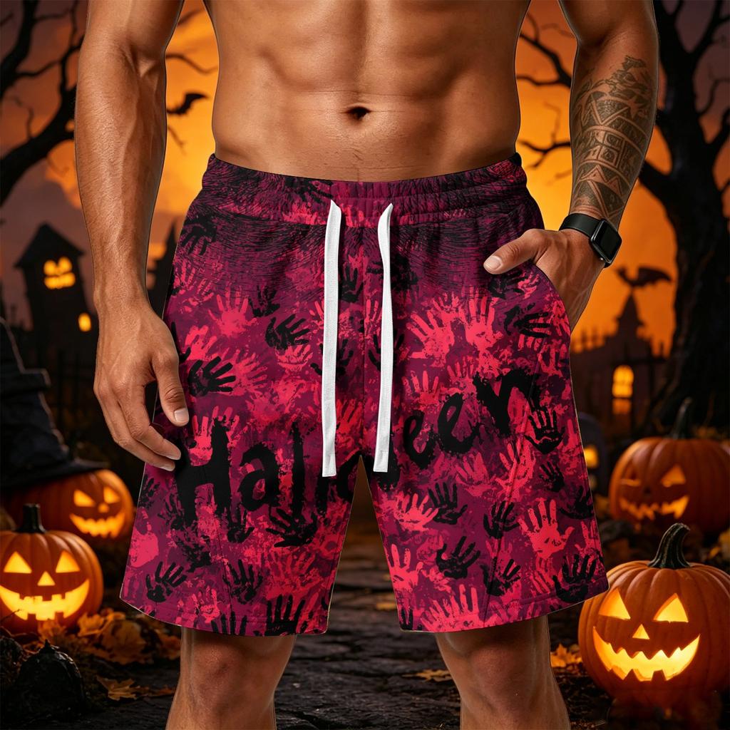 Men's Halloween Loose Fit Shorts with Pockets Drawstring Waistband Athletic Printed Shorts for Casual Sportswear