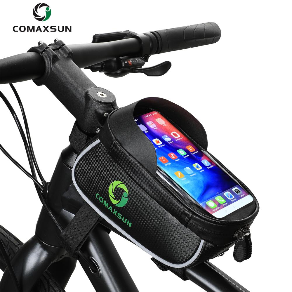 COMAXSUN Fahrradtasche Wasserdicht Vordere Fahrrad-Fahrradtasche 6,5 Zoll Handy Oberrohr Lenkertaschen Mountainbike