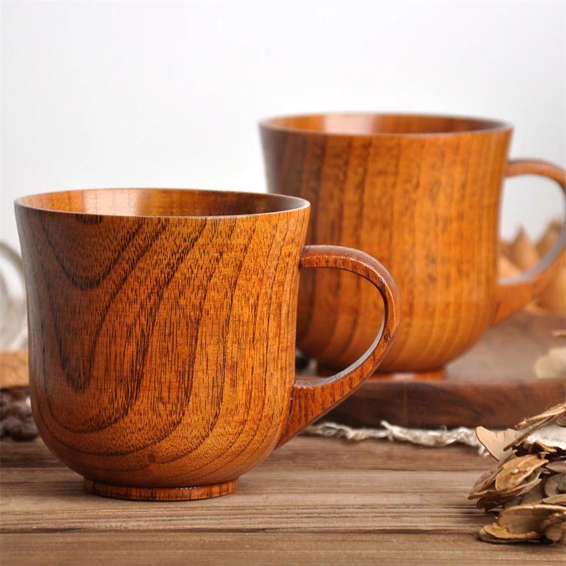 Wooden Solid Wood Cup with Handle Sour Jujube Solid Wood Water Tea Cup Trumpet Cup for Kitchen Living Room