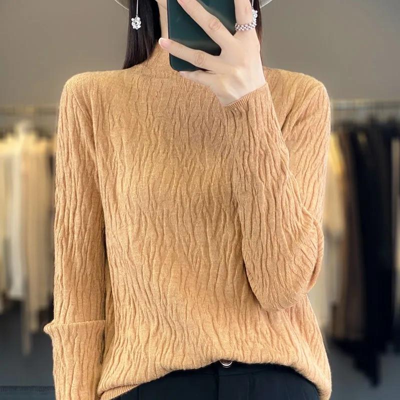 Damen Frühling und Herbst Pullover Halber Stehkragen Unregelmäßiger Pullover Weiblich Weich Lässig Gestricktes Oberteil