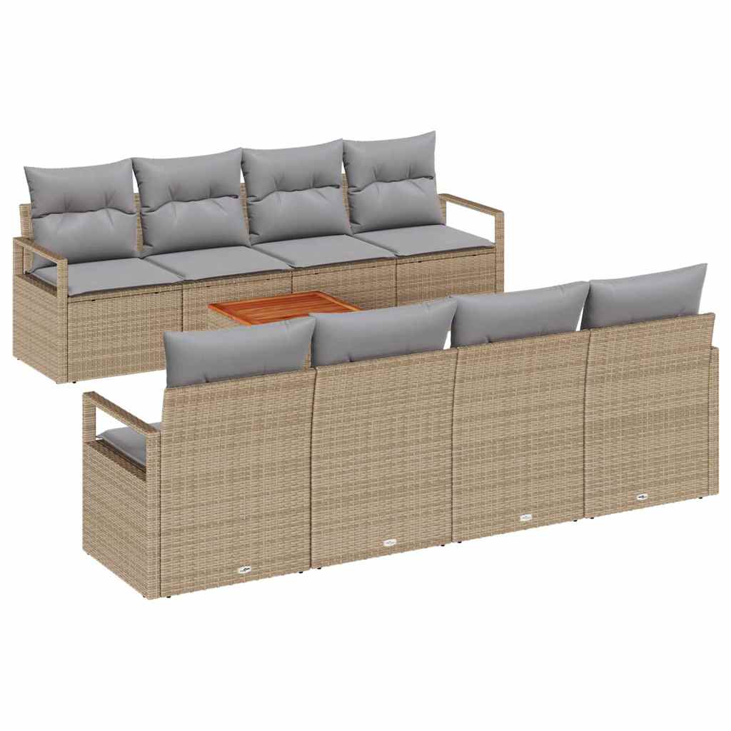 9 Piece Beige Garden Sofa Set with Cushions
