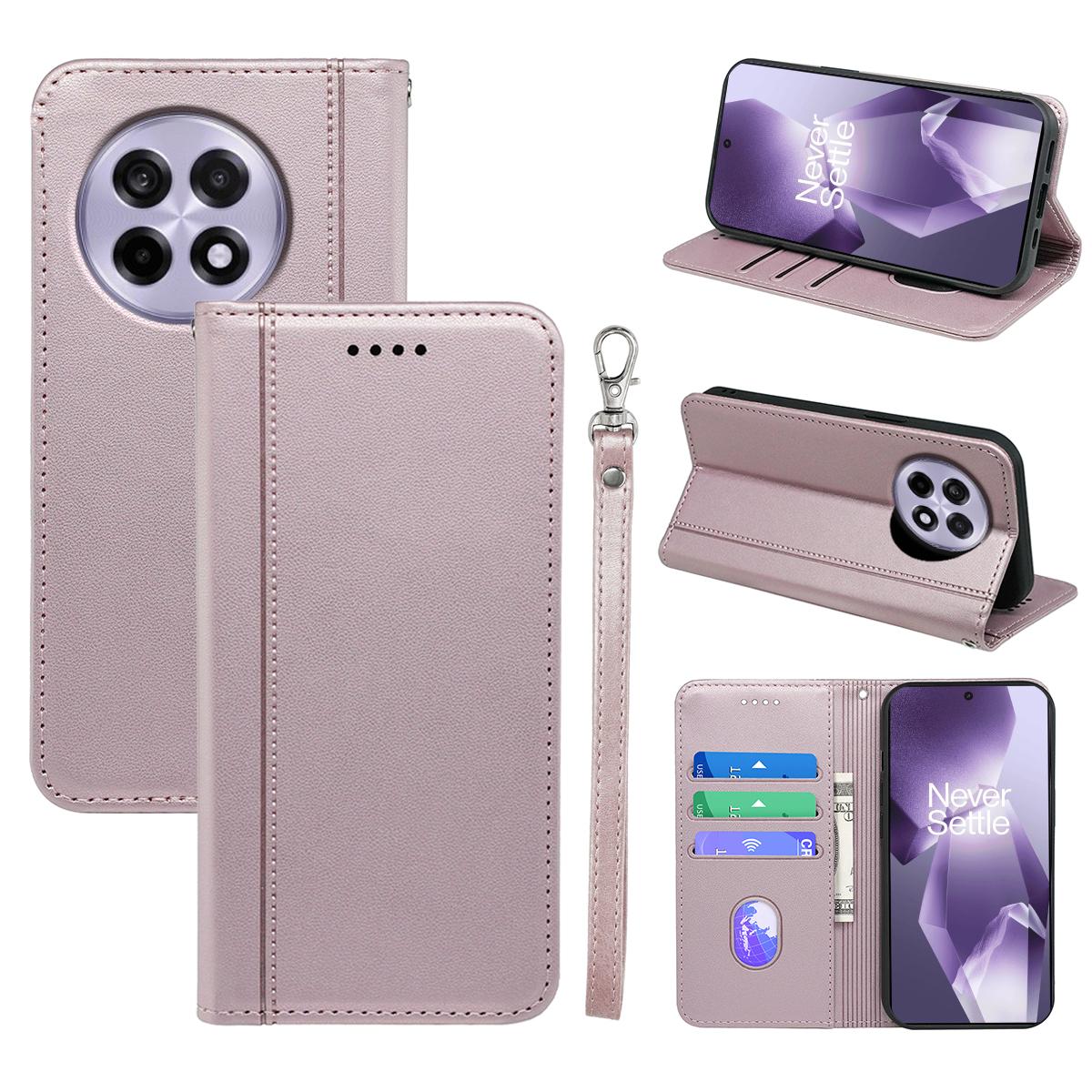 

HX01 Для OnePlus 13R 5G Чохол-гаманець Магнітна застібка Шкіряний чохол для телефону з поліуретану Rose Gold