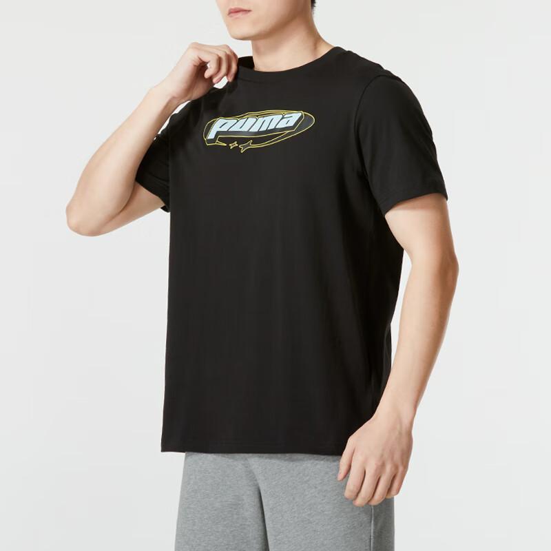 Puma Life Series Letter Print Design Casual Breathable Short Sleeve T-Shirt Men Tops Black 627011-01