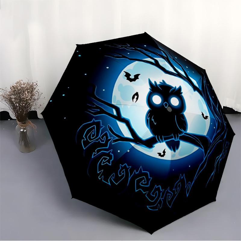 1pc Moonlight Owl Automatic Folding Umbrella, Sturdy And Durable Automatic Folding Umbrella with 8 Ribs, Convenient for Outdoor Use087