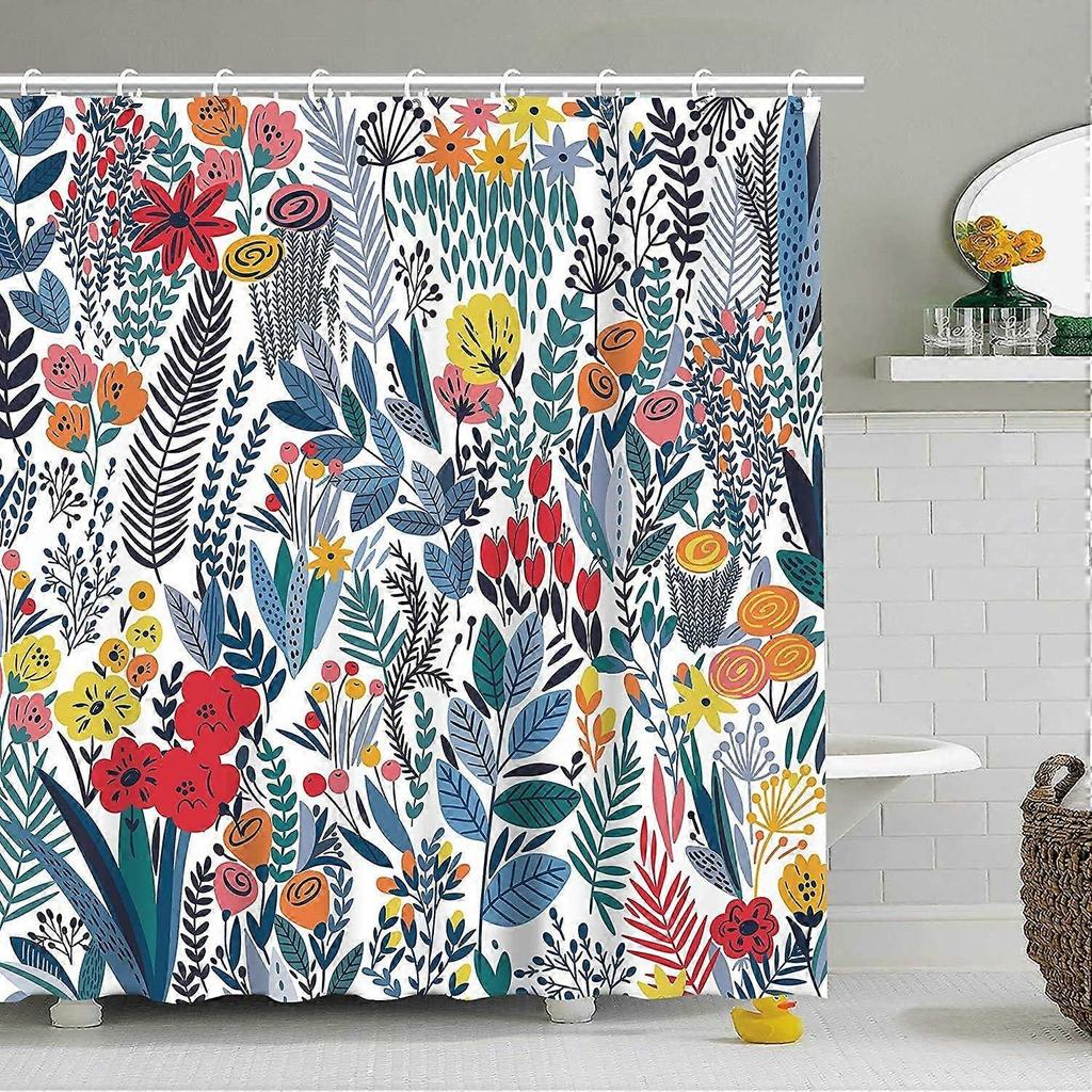 Colorful Floral Garden Print Waterproof Shower Curtain - Stylish, Durable & Easy-Care Choice for Lively Bathroom Décor