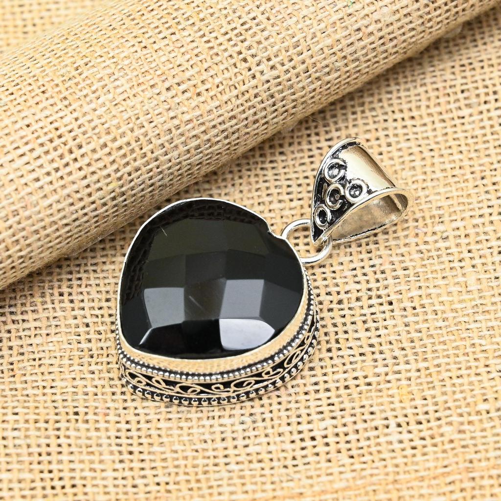 Schwarzer Spinell Edelstein Anhänger Handgefertigt 925 Sterling Silber Schmuck Für Geburtstagsgeschenk