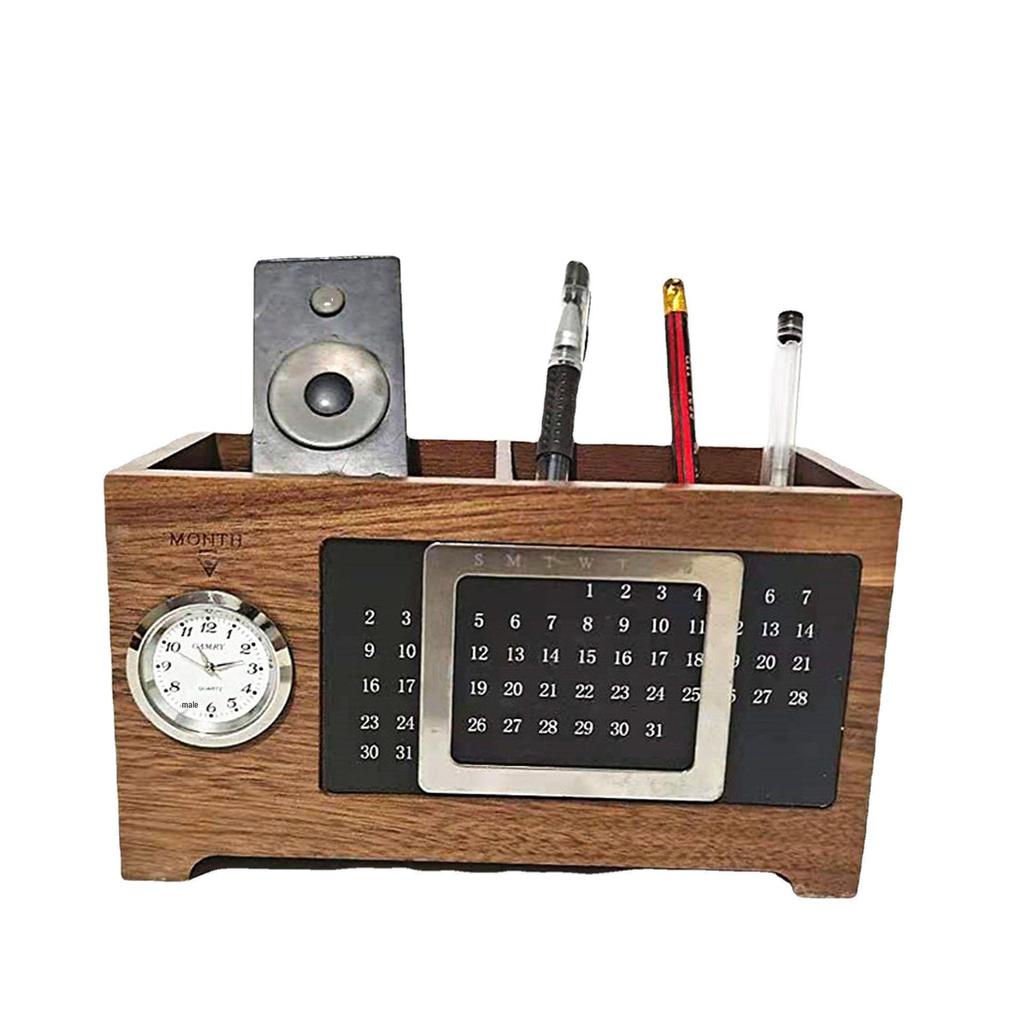 Available Solid Wood Desk Organizer: Perpetual Calendar & Pen Holder With Wooden Compartments and Chopstick Storage