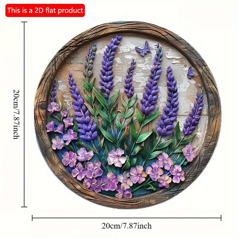 2d Flat 20*20cm, Round Wooden Lavender Sign, Entrance Decor Gift, Lavender Theme, for Bar, Club, Home, Room Wall Decor.