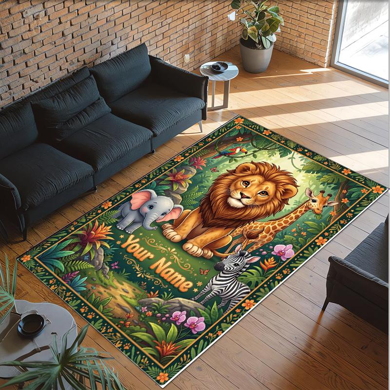 Leopard Theme Crystal Velvet Floor Rug Personalized Custom Name Text Warm Carpet Home Decoration