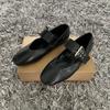 Ballet Flats for Women Design Buckle Strap Black Soft Leather Light and Comfortable  Summer Ladies Footwear