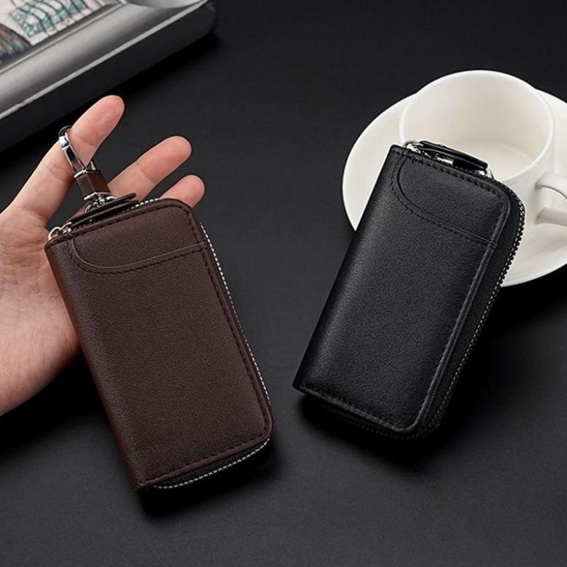 Pu Leather Key Wallet Case With Zipper Closure Detachable Keychain And Card Slot For Daily Commute Travel Carrying Keys Cards