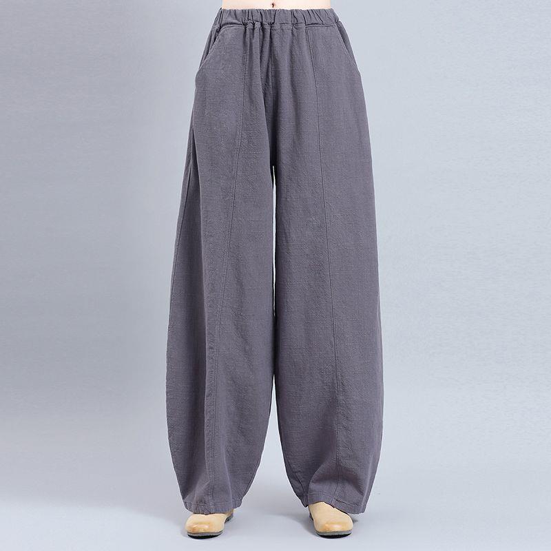 High-Waisted Japanese Drapey Lantern Harem Pants - Retro Cotton Linen, Elastic Waist, Loose Fit
