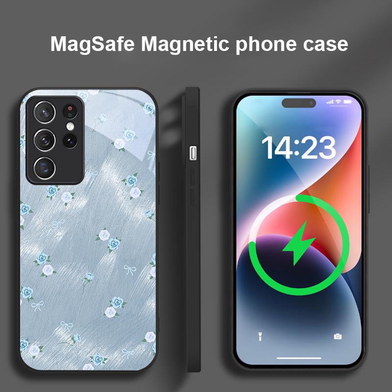 Gradient Yellow Rose For Samsung S25 S25 Edge S25Ultra S8 9 10 20 S21 Pro 22 Plus S23 FE S24 Ultra Magsafe Glass Phone Case