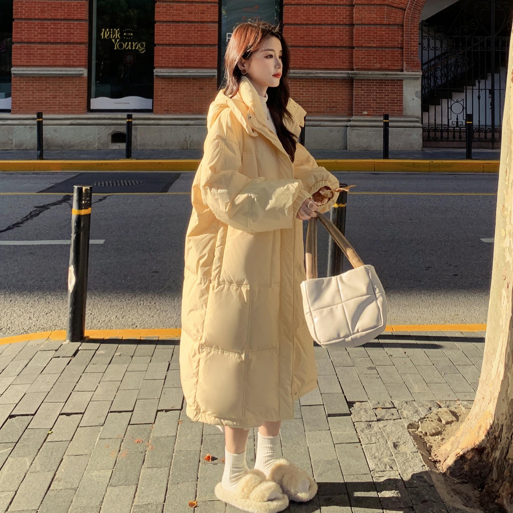 

Желтая пуховая куртка, женская зимняя стеганая куртка средней длины, толще, чем стеганая куртка до колена XL