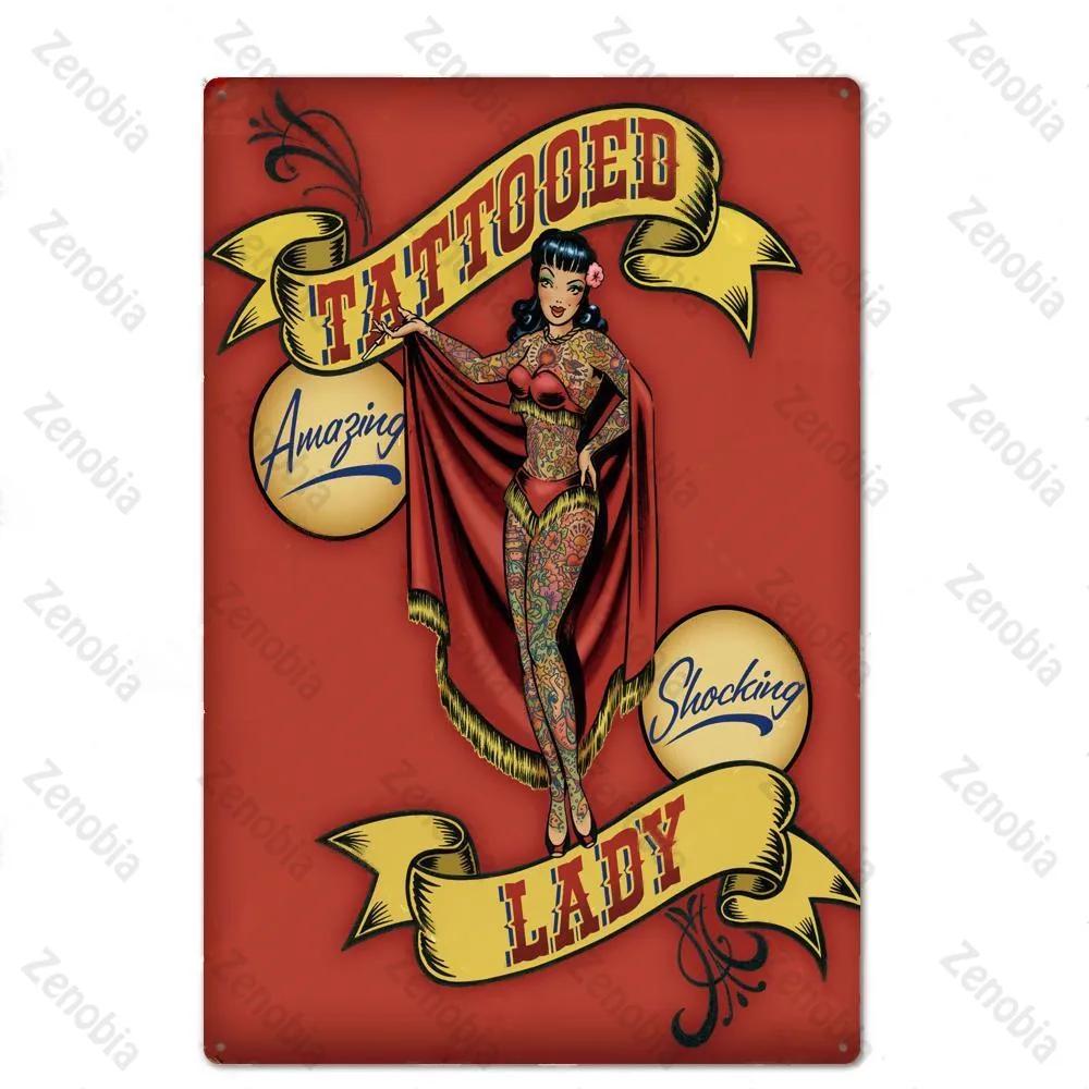 Affiche Métal Tatouage Plaque Métal Décor Boutique de Tatouage Plaque Décorative en Fer Décoration Murale Plaque en Étain Shabby Chic