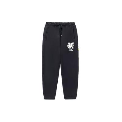 Li Ning X Steven Harrington Collaboration Cartoon Print Fleece Lined Warm Sports Pants Men Bottoms Black AKLRF25-1