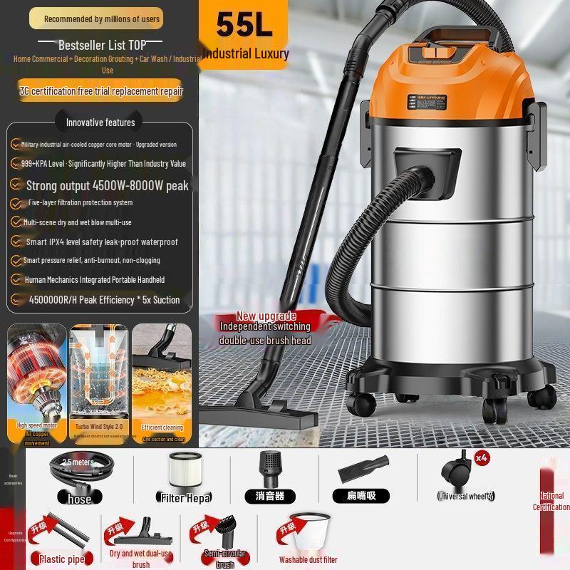 High-Power Industrial Vacuum Cleaner for Home, Car, and Carpet Cleaning