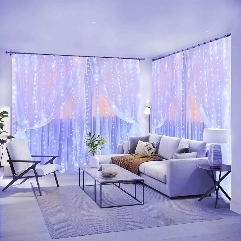 New 300LED Fairy Curtain Lights, 9.8x9.8Ft Warm White USB Plug in 8 Modes Christmas String Hanging Lights with Remote  Bedroom,