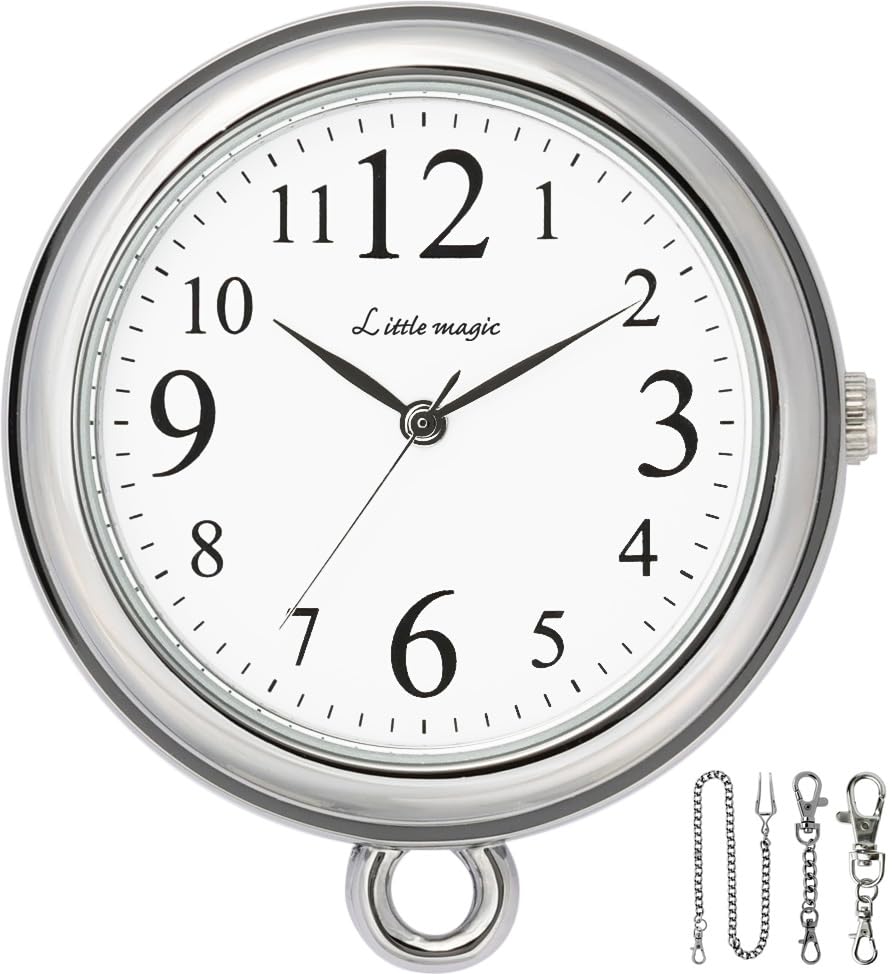 [Little Magic] [Large, Easy To Read] Japanese Quartz Pocket Watch, Nurse Watch, Rento White Dial