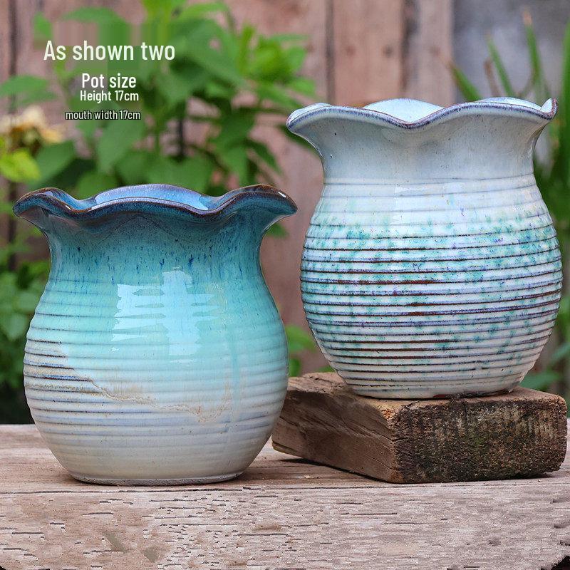 Handmade Vintage Coarse Pottery Large Succulent Planter, Breathable Purple Clay Flower Jar