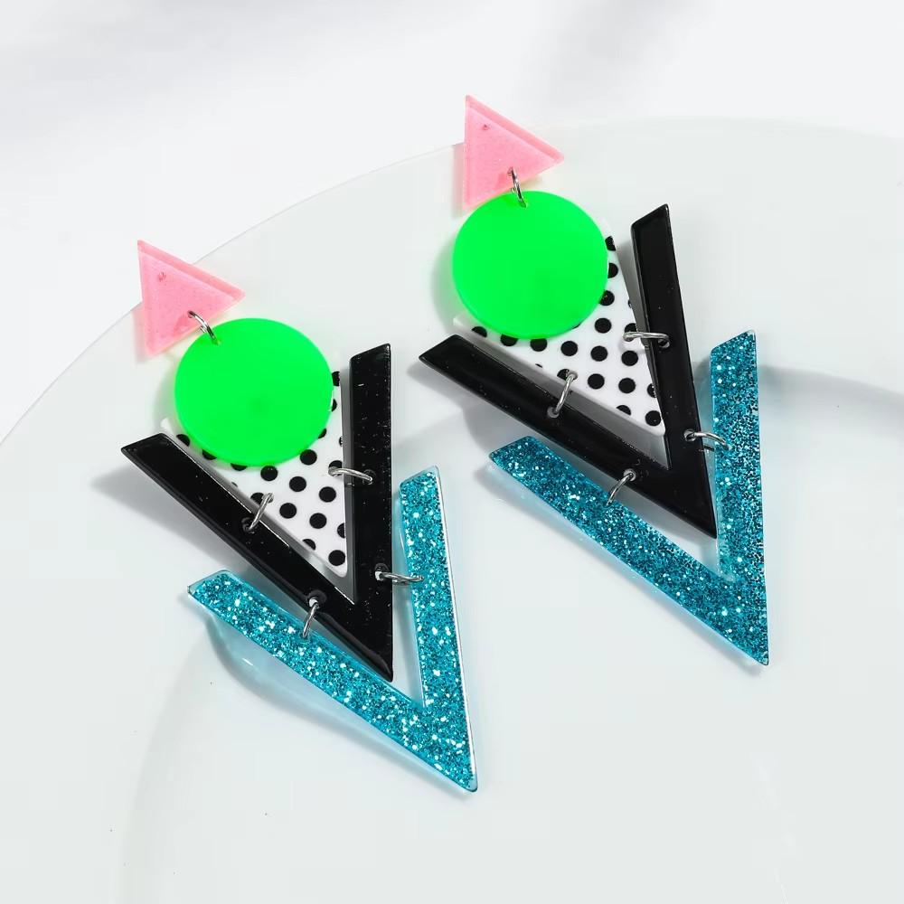 Vintage Acrylic Geometric Drop Earrings for Women Classic Statement Black White Square Round Big Earring Trendy Jewelry Gifts