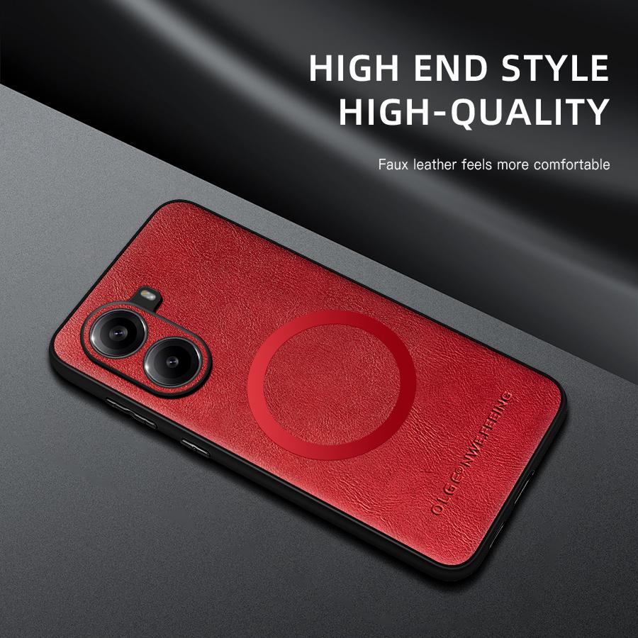 For POCO X7 X7 Pro Fine Hole PU Cow Pattern Leather Outer Magnetic Ring Soft Edge Anti-Drop Anti-Fingerprint Phone Case