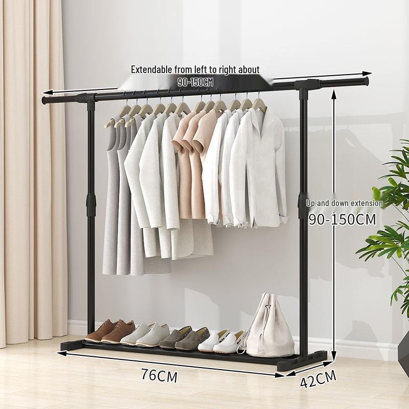 Indoor Double-Rod Floor-Standing Clothes Rack for Balcony or Bedroom