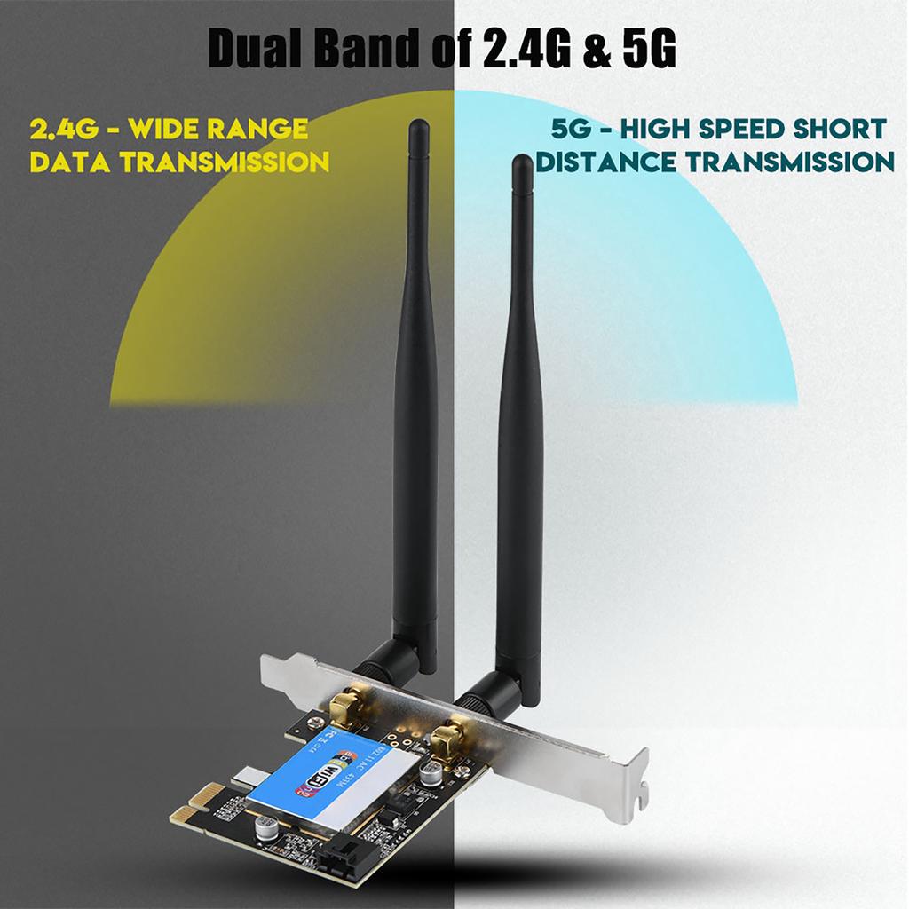 PCIE Network Card 433Mbps Dual Band 2.4g 5G for Bluetooth 4.0 for Bluetooth Network Card for Desktop