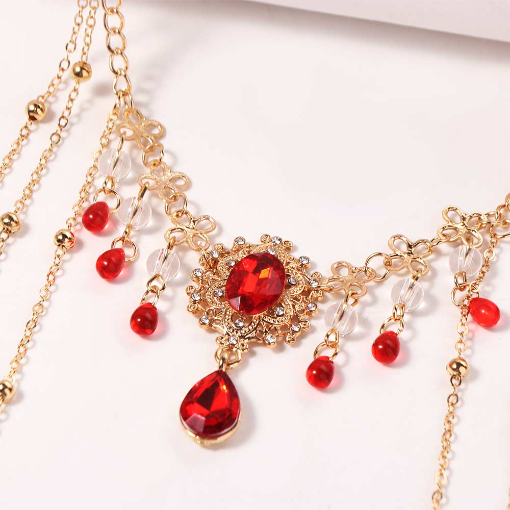Tassel Chain Rhinestone Necklace Water Droplet Shiny Choker Retro Clavicle Chain  Bridal
