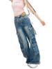 Women's Summer Cargo Pants - Lace-Up Multi-Pocket Wide Leg Trousers with Hot Drill Patchwork