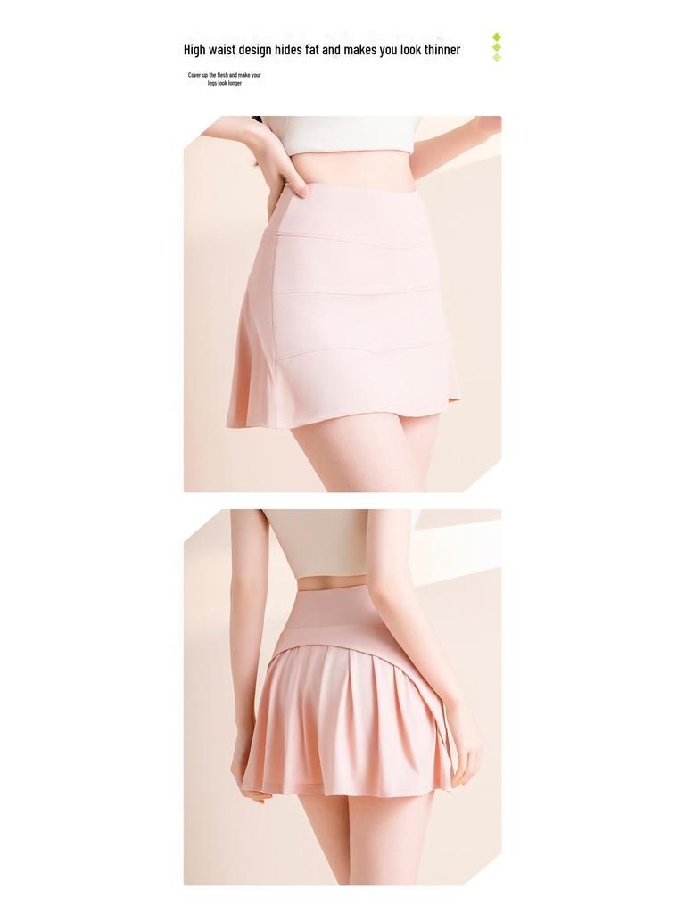Notting Yoga Women's High Waist Pleated A-line Sport Skirt with Ice Sense Two-piece Design