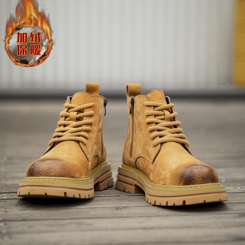 Retro Martin boots men's new autumn and winter cotton leather tooling boots men's thick-soled flip leather shoes