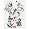 Sommer-Kurzarm-T-Shirt Medizinischer Anzug Damen Modebedrucktes Lässiges V-Ausschnitt-Kurzarm-Chirurgie-Anzug mit Taschen