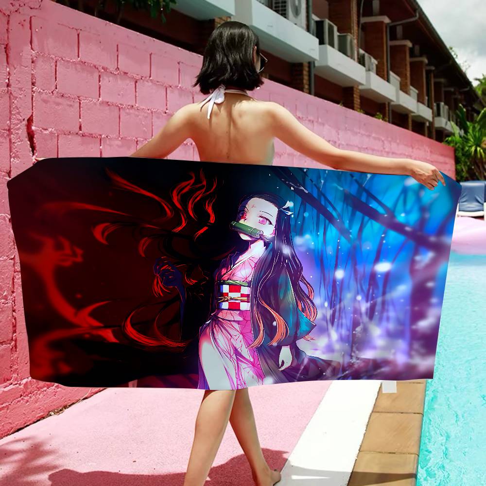 Nezuko Kamado Cartoon Microfiber Blanket Quick Drying Beach Towels Oversized Printing Super Absorbent Pool Towel Blanket