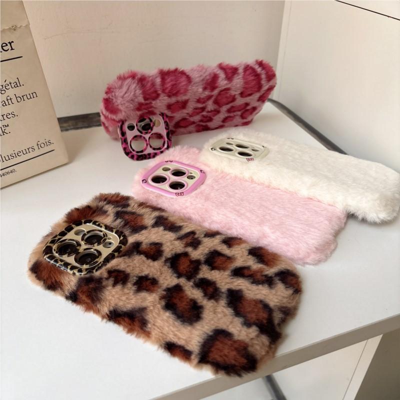 Fashion Leopard Fluffy Fur Case For iPhone 17 Pro Max 16 Plus 15 14 13 12 11Kickstand Camera Lens Protection Frame Funda 17 Air