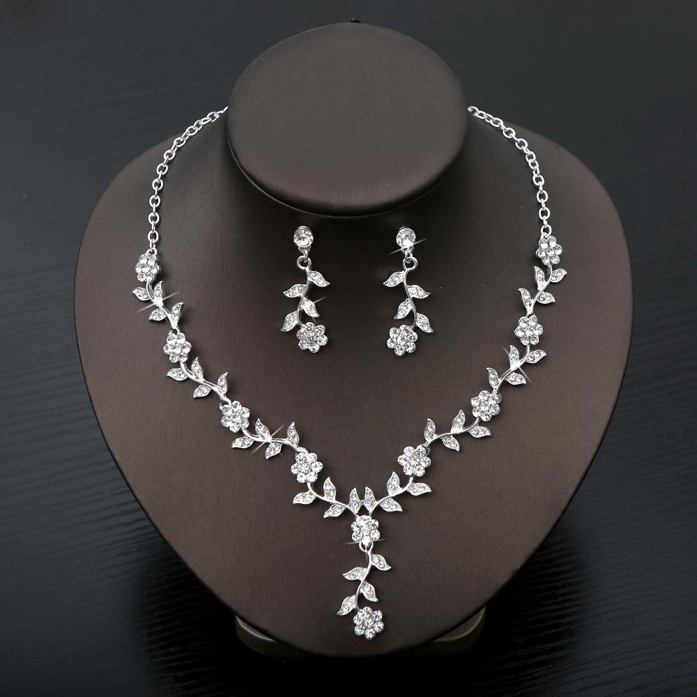 Exquisite Fashion Rhinestone Bride Zircon Sets Women Luxury Flower Choker Necklace Earrings Wedding Dress Bridal Necklace Sets