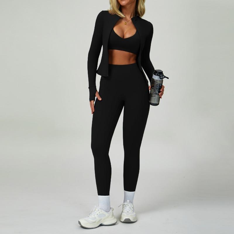 Summer nude yoga suit beautiful back tight quick-drying fitness suit outdoor sports running three-piece set