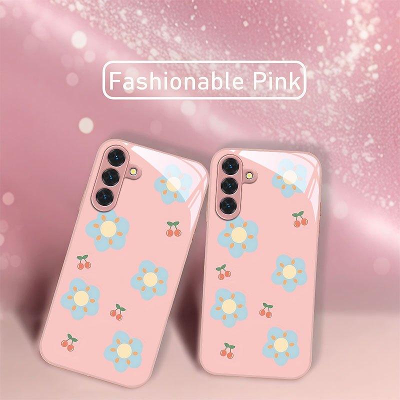 Pink Minimalist Floral Cherry Print Phone Case Suitable for Galaxy S26 S25 S24 S23 Ultra S22 Ultra S20 Ultra 56 A72 A73 5G