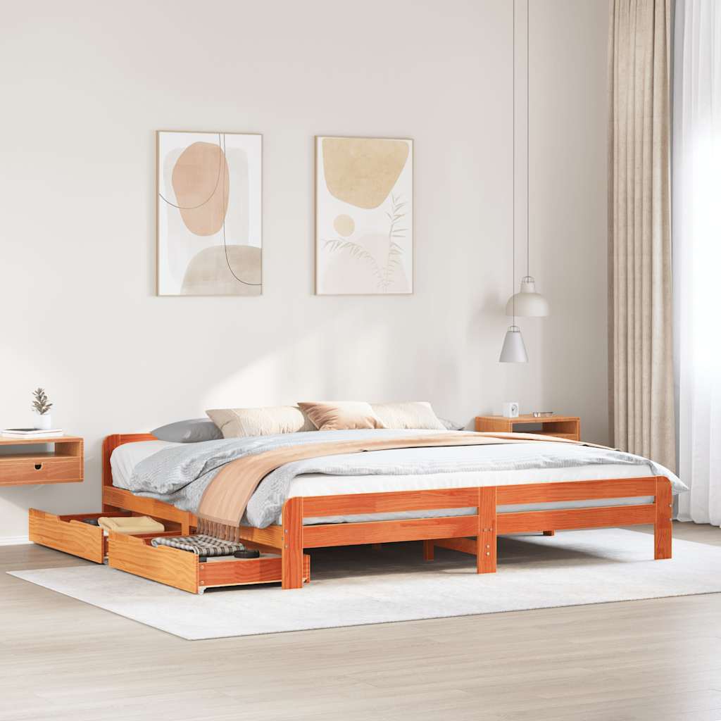 Solid Wood Bed Without Mattress Wax Brown 180x200 Cm Pine Wood
