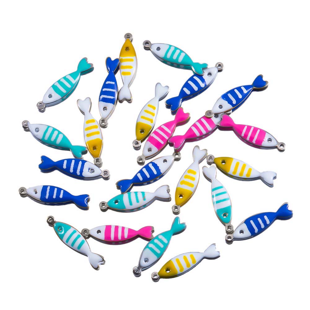 20pcs Stainless Steel Colorful Enamel Fish Charms Pendant Base DIY Ocean Necklace Earrings Jewelry Making Accessories Findings