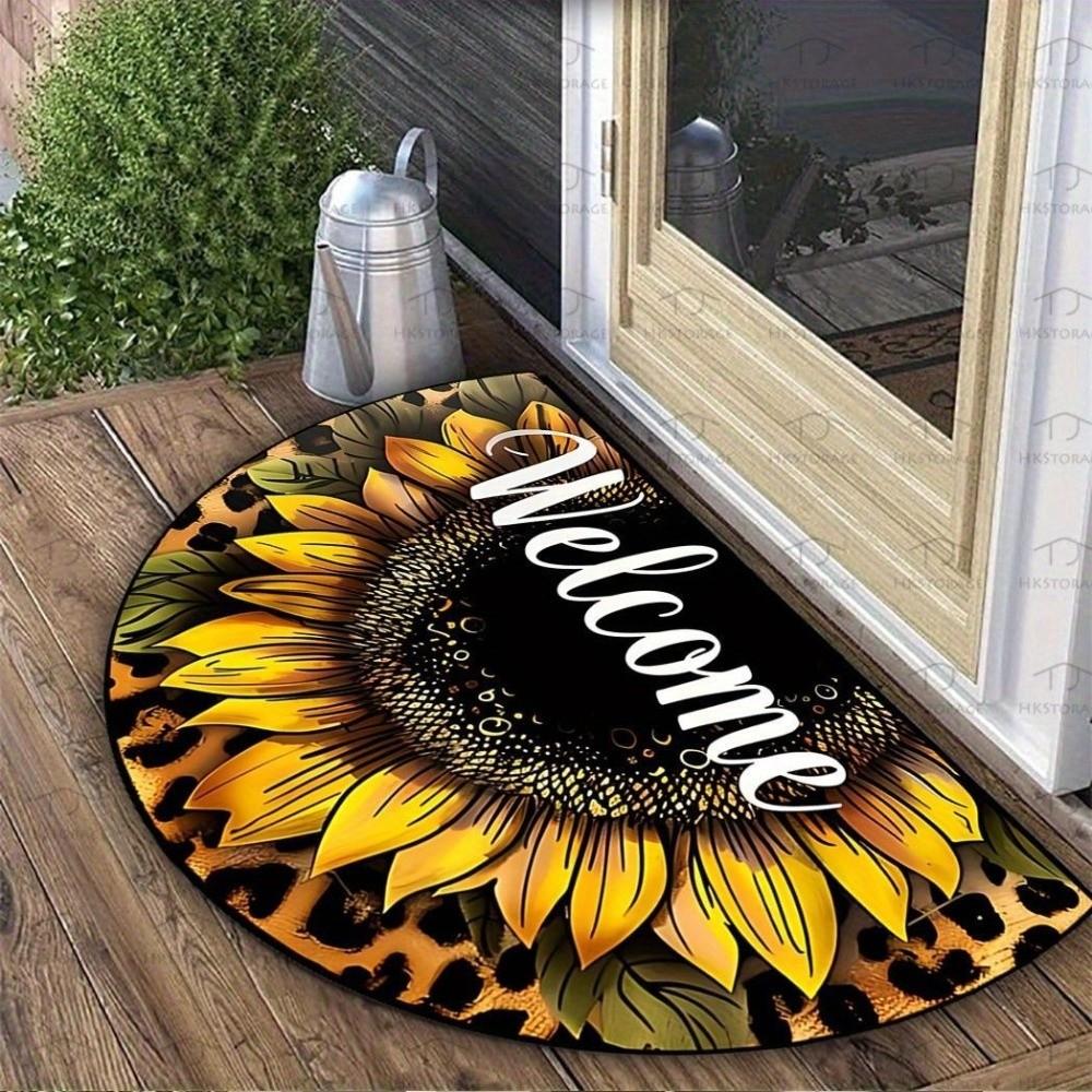 Thickened Non Slip Half Round Doormat Flower Floral Boho Door Mat Washable Absorbent Entrance Door Carpet Outdoor