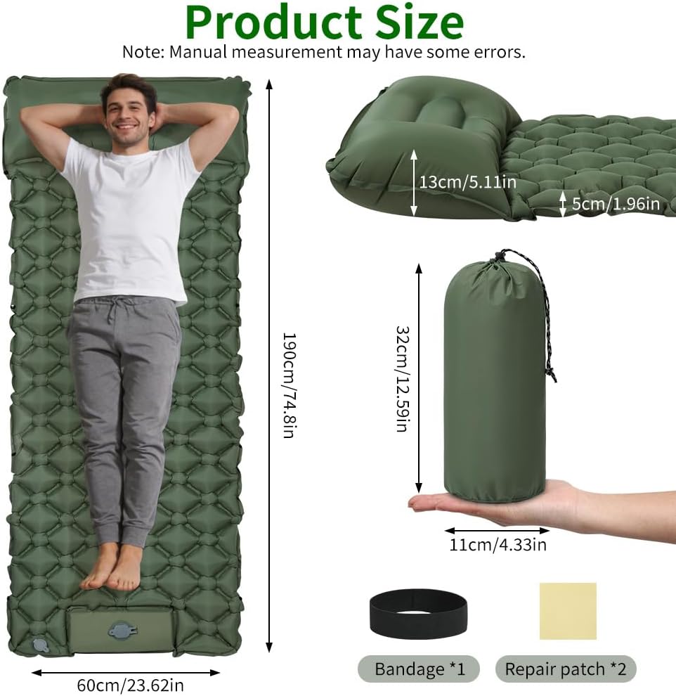 Camping Sleeping Pad Ultralight Inflatable Sleeping Mat Sleeping Mattress Portable Camping Mat with Built-in Foot Pump