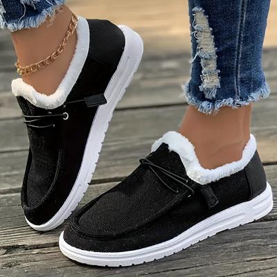 Damen Unifarbene gefütterte Schuhe, zum Hineinschlüpfen Flauschig Warm Flach Rutschfest Segeltuchschuhe, Plüsch Winter Bequeme Schuhe